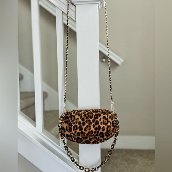 Leopard Print Handmade Real Hair-on Horsehide Fold Over Flap Bag/Crossbody - Picture 14 of 16
